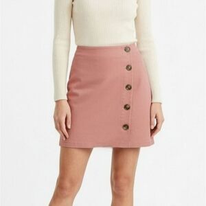 Topshop Moto Pink Denim Asymetric Buttons Mini Skirt